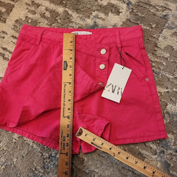 NWT Zara Hot Pink Denim Asymmetrical Skort Wrap Front Size Medium - Picture 12 of 15